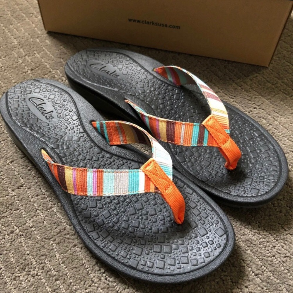 Brand New Clarks Flip Flops Sandals, Size 10